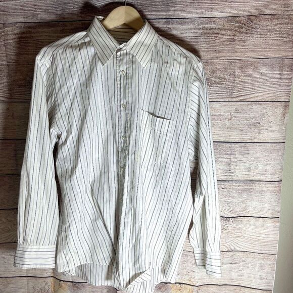 Yves Saint Laurent White/Grey/Tan Striped Button Down Dress Shirt Sz. 16… - Picture 1 of 4